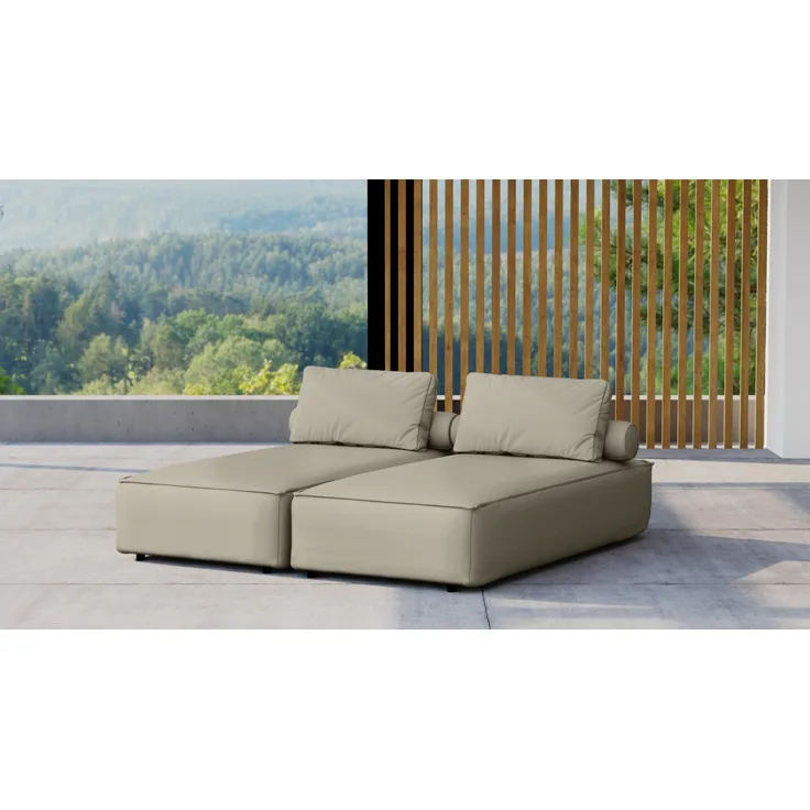 Kaiser Möbel Doppelter Liegestuhl MALIBU, Gartenliege in Dunkelbeige, UV-beständiger Stoff, antibakteriell, inkl. Kopfrollen und Kissen