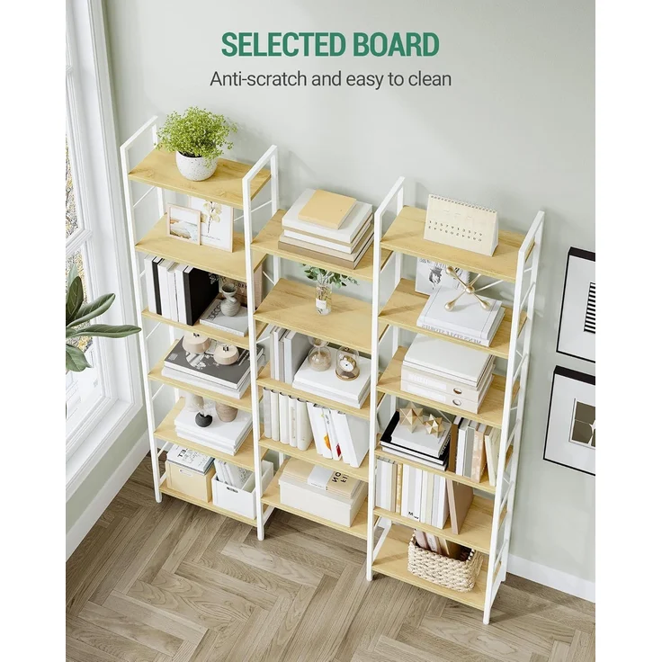 Bücherregale, Standregale, Regal mit 17 Fachböden, 6 Etagen, Verstellbarer Abstand, 24 x 152 x 186 cm, Tragfähigkeit 340 kg, Wohnzimmer, Büro, Weißeiche und Weiß – Bild 5