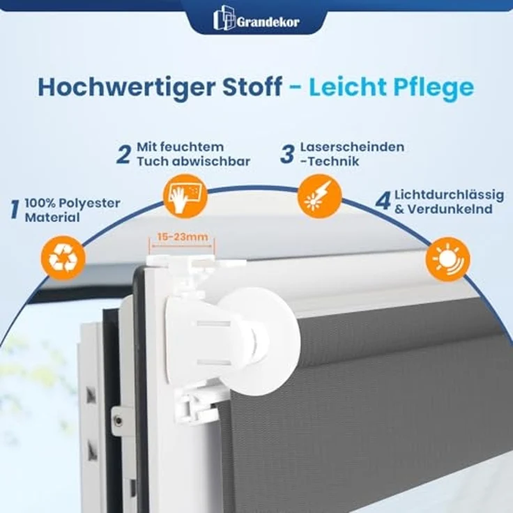 Grandekor Doppelrollo Klemmfix ohne Bohren Anthrazit 50x150 cm(Stoffbreite 46cm) Fenster Rollos für innen Klemmrollos Duo Rollos für Fenster ohne Bohren mit Bohren Privatschutz UV-Schutz Zebrarollo – Bild 4