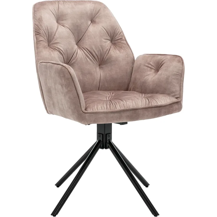 byLIVING Esszimmerstuhl 2er Set SARINA/ Vintage-Samt beige / Gestell Metall schwarz / Sitzschale 360° drehbar / Esszimmerstuhl / Armlehnstuhl / B 59,5, H 89, T 62 cm