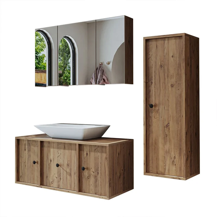 Skye Decor '2557' Badmöbel-Set mit Waschbecken & Spiegel (3-teilig), Atlantik-Kiefer, 105 x 58 x 45 cm – Bild 6