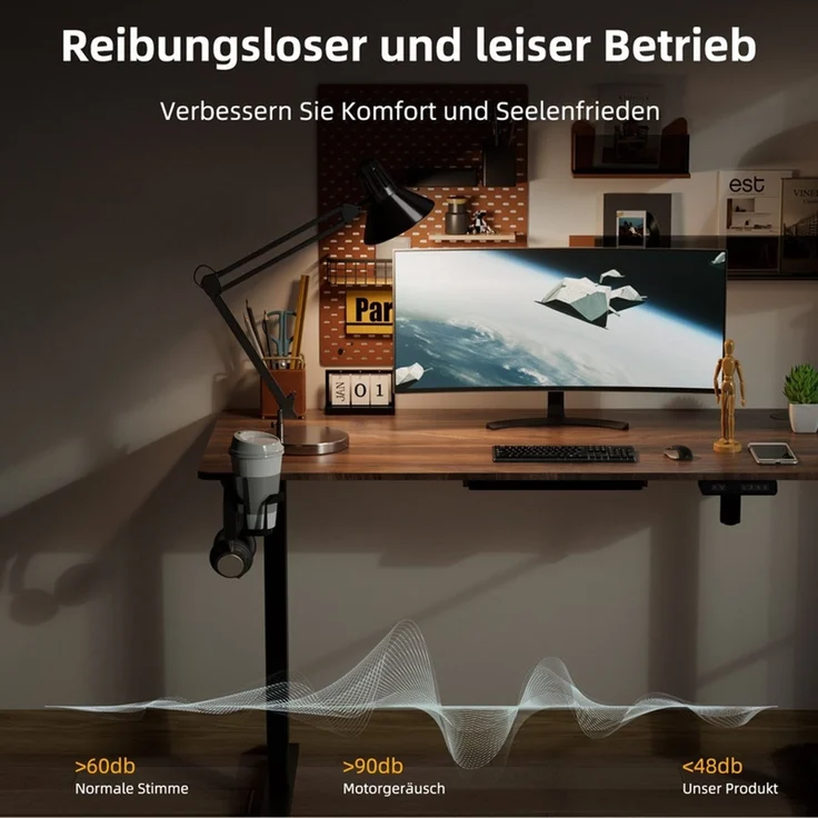 HOMAVO höhenverstellbarer Schreibtisch 70×140 cm, mit Memory- und Anti-Kollisionsfunktion, USB-A- und USB-C-Anschlüssen, Höhe 70–120 cm, Nussbaum – Bild 7