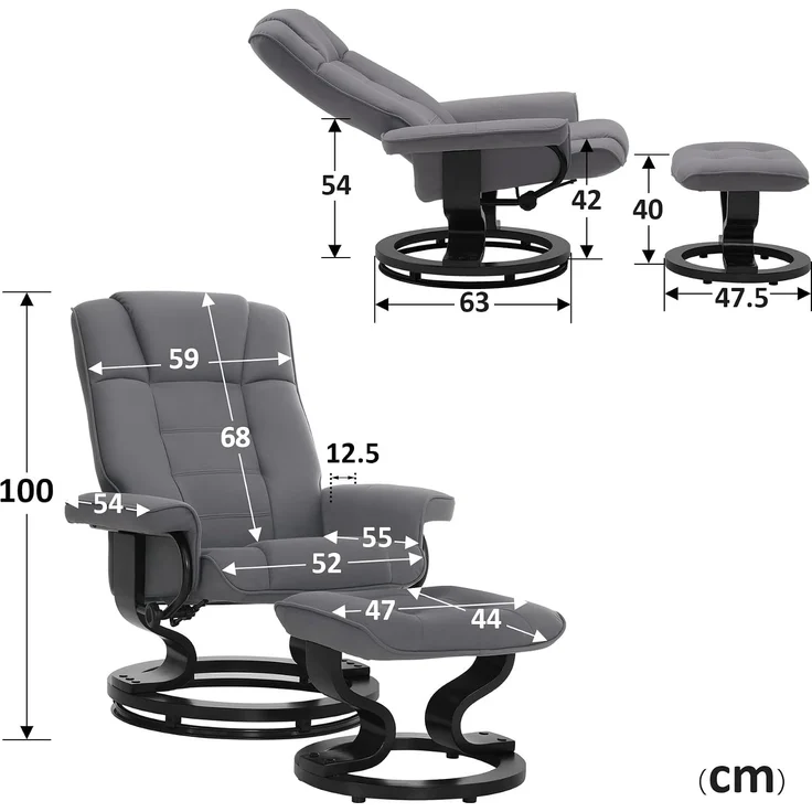 M MCombo Relaxsessel mit Hocker, 360°drehbarer Fernsehsessel mit Liegefunktion, bis 120 Kg belastbarer TV-Sessel, moderner Ruhesessel für Wohnzimmer, Kunstleder, 9019 (Grau-Mikrofaser) – Bild 3