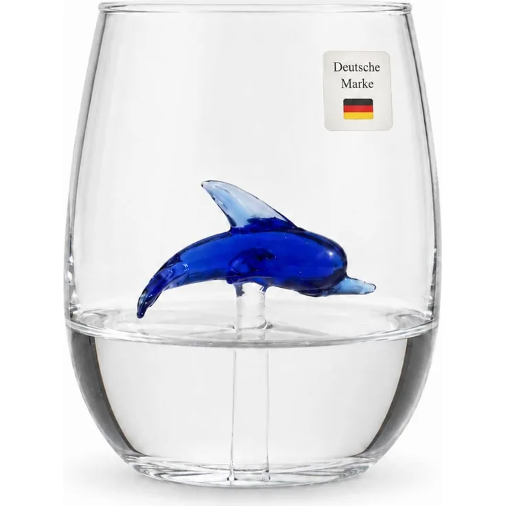 Winkee Glas Winkee - Handgemachtes Delphin Glas, Kristall-Trinkglas, Dessertg