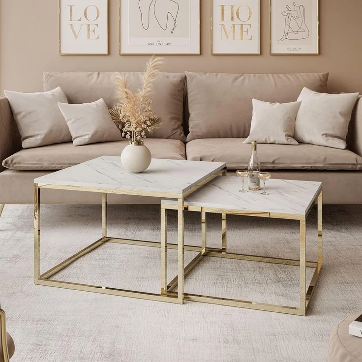 Lookway Couchtisch YOSHI LEVANTO 2in1 mit Goldenem Chromgestell (2er-Set), Breite: Breite: 70 cm und 60 cm – Bild 2