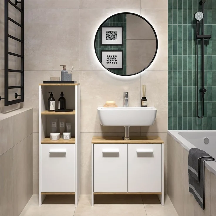 Badezimmermöbel-Set Karli Weiß/Goldkraft Eiche 2-teilig Vicco – Bild 3