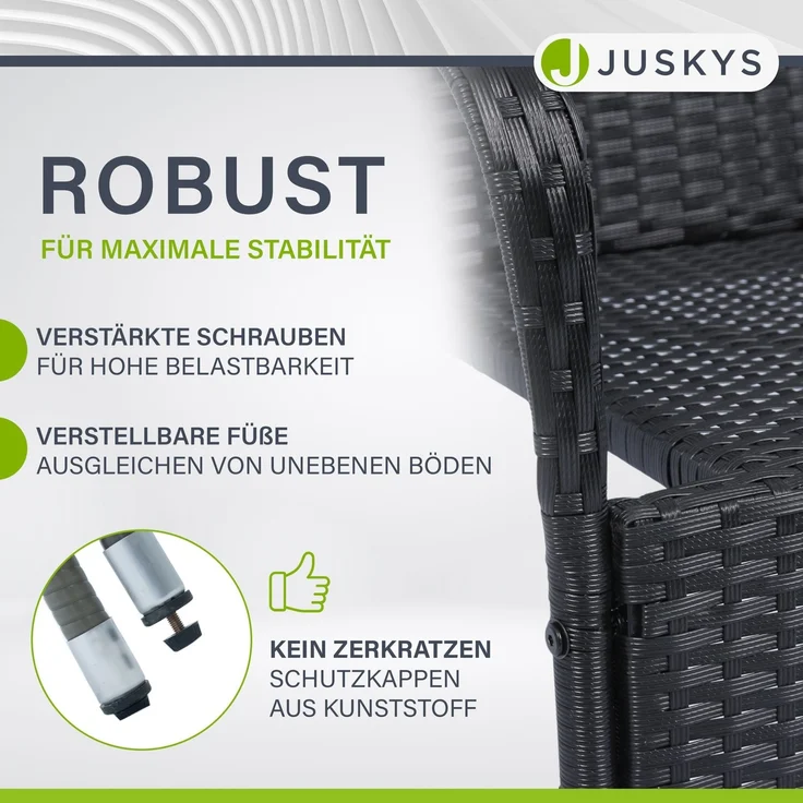 Juskys Polyrattan Gartenstühle Yoro 4er Set - mit Armlehnen & Rückenlehne - 4 Stühle stapelbar - Rattan Stuhl Garten - Stapelstuhl Schwarz – Bild 4