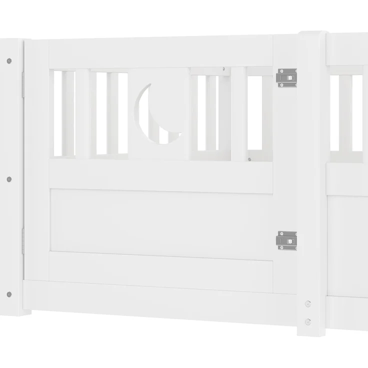 Paneelbett, 90 x 190 cm, Kinderbett mit Gitter, Stern- und Monddekoration, ohne Matratze, Minimalistischer Stil, Weiß – Bild 9