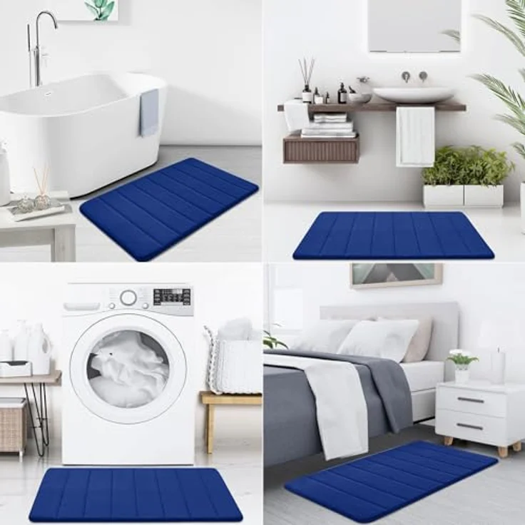 Homaxy Memory Foam Badezimmer Badteppich Saugfähige Rutschfester Badvorleger Waschbar Badematte - 43x120 cm, Marineblau – Bild 7