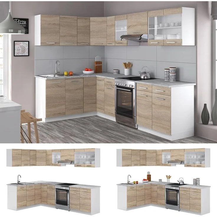Eckküche Rick Sonoma/Weiß 270 x 60 cm , AP Marmor Vicco – Bild 6