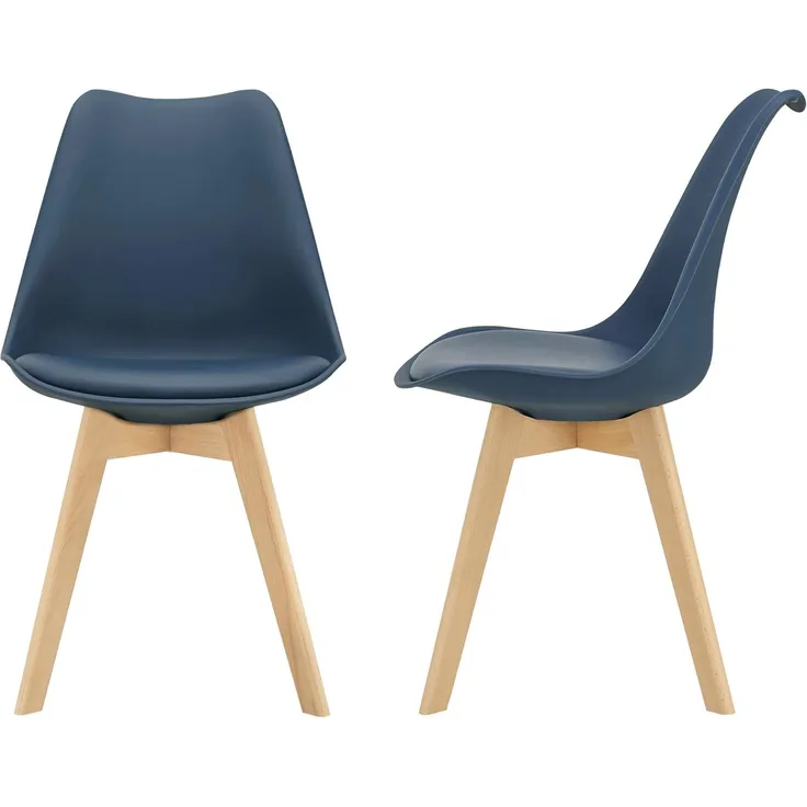 en.casa 2x Esszimmerstuhl 'Milano', blau, Holzgestell, Designstuhl-Set