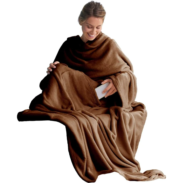 CelinaTex TV-Decke mit Ärmeln und Fußtasche Flauschige Kuscheldecke XL 170x200 cm braun Mikrofaser Fleece Soft Oeko-TEX – Bild 1