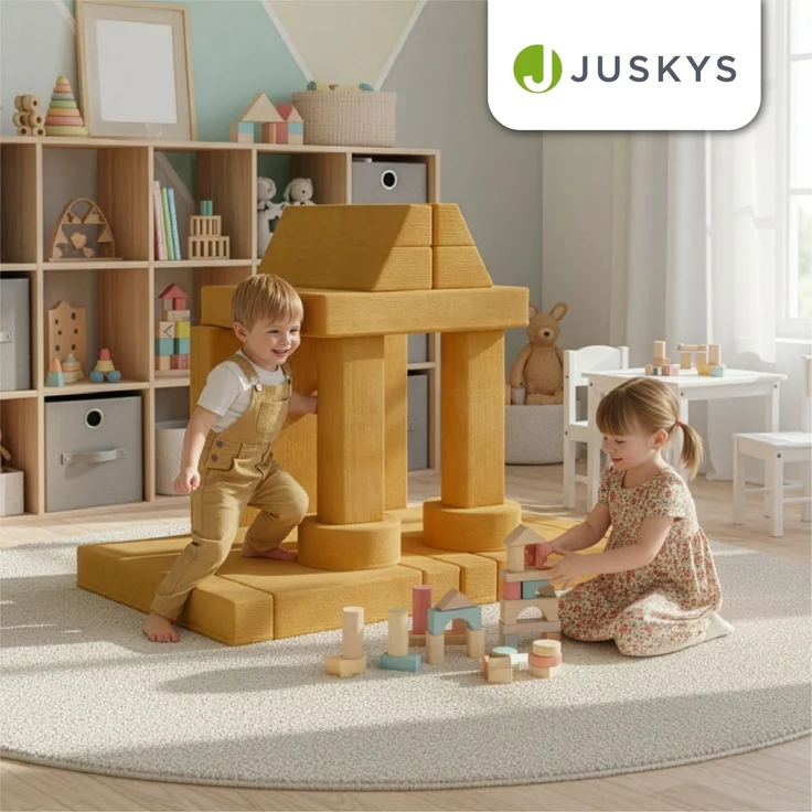 Juskys Kindersofa Kayo –Cord, modular & weich, Sofa für Kinderzimmer & Spielzimmer, sicher, flexibel, pflegeleicht, mit abnehmbaren Bezügen – Gelb – Bild 6