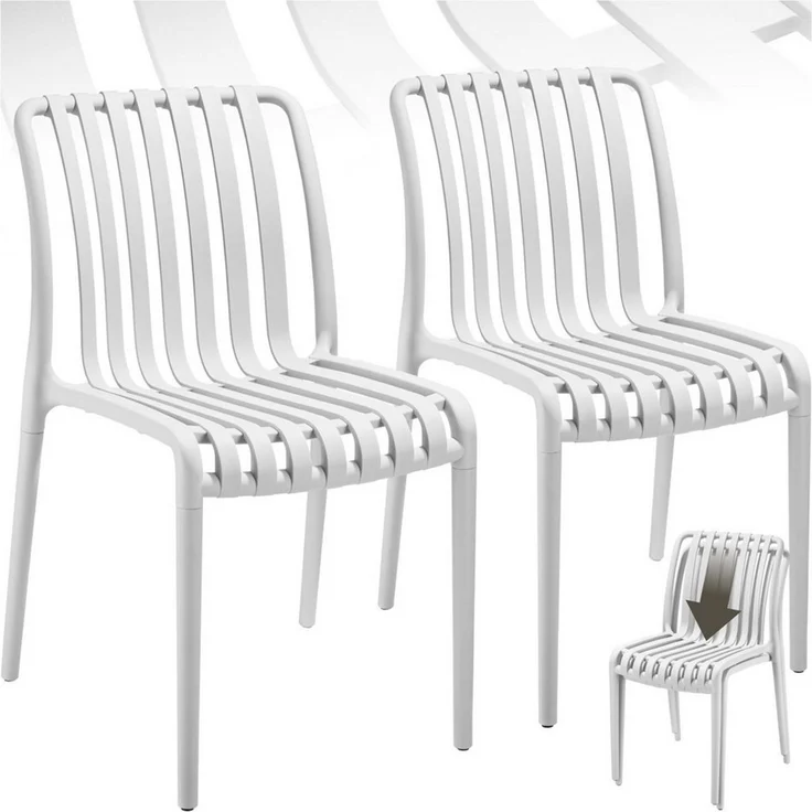 tectake Gartenstuhl Balkonstuhl, stapelbar, Belastbarkeit 110 kg, 47 x 58 x 80,5 cm (Terrassenstuhl Alcudia für Außen in Creme, 2 St), wetterfest und UV-beständig, pflegeleicht, rutschfeste Gummischoner – Bild 1