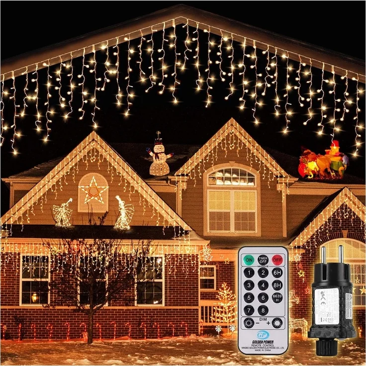 Salcar LED-Lichtervorhang LED Lichterkette Eisregen Lichtervorhang Weihnachtsdeko Aussen 8 Modi, mit Fernbedienung und Timer, Memory-Funktion 5m Warmeweiß – Bild 3