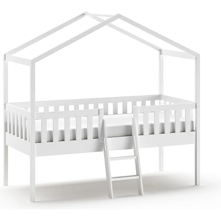 Hausbett mit Leiter Kapua 209x120x202 Kinderbett Massivholz Weiß – Bild 2