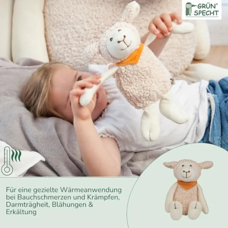 GRÜNSPECHT Wärme-Kuscheltier, Innenkissen mit Rapssamenfüllung, Schaf Baby | Medizinprodukt: Innenkissen aus 100% Baumwolle, für Mikrowelle & Backofen, Bezug waschbar - bei Bauchschmerzen – Bild 5