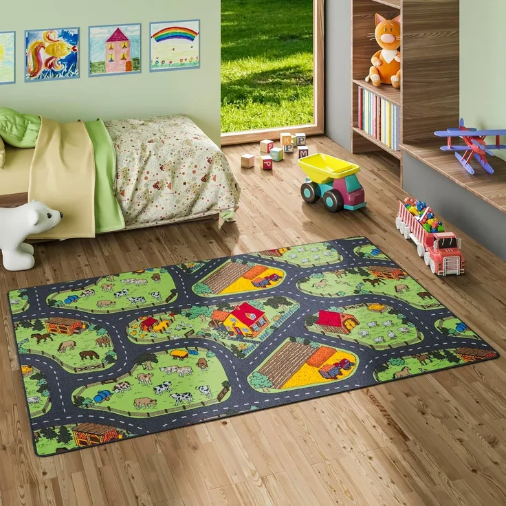 Snapstyle Kinder- und Spielteppich, 100% Polyamid, Bauernhof, 80x160 cm