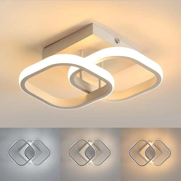 Goeco LED Deckenleuchte Innen, Modern Quadratisch Deckenlampe LED 21W, 3 Farbtemperaturen 3000K/4500K/6500K Knopfschalter Deckenbeleuchtung Lampen Innen für Flur, Balkon, Küche, 28 CM * 16 CM Weiß