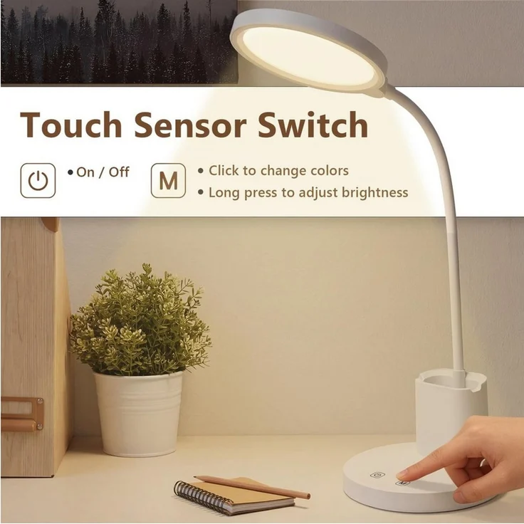 LQWELL LED Schreibtischlampe 4 in 1 LED Schreibtischlampe USB Aufladbar, LED fest integriert, 3 Helligkeitsstufen Nachtlicht, 360° Flexibel Stifthalter Tischlampe Studienlampe, mit Telefonhalter,für Heimbüro – Bild 2