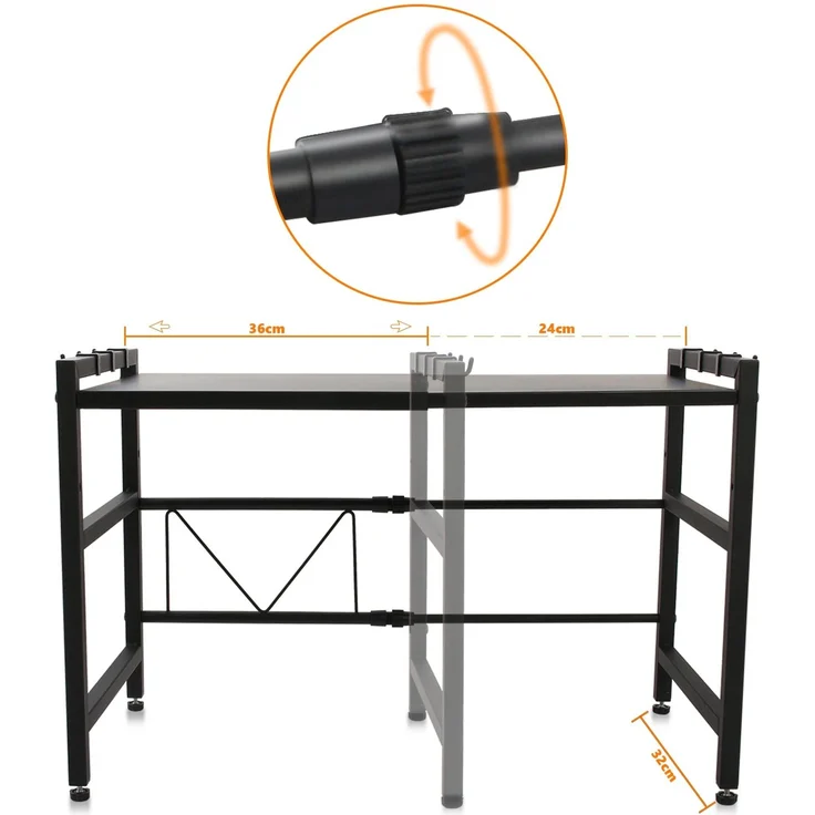 Todeco Mikrowellenregalständer, Mikrowellen Regal ständer Einstellbar Länge und Höhe, mit 6 Haken Belastet Bis 25 KG (36-60) x36 x 44 cm, Schwarz – Bild 4