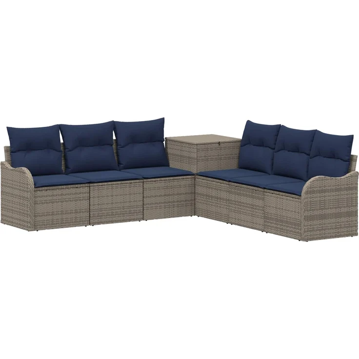 vidaXL Sofa Set 7 stk. Grau und Marineblau Polyrattan und Stahl 3448685 – Bild 2
