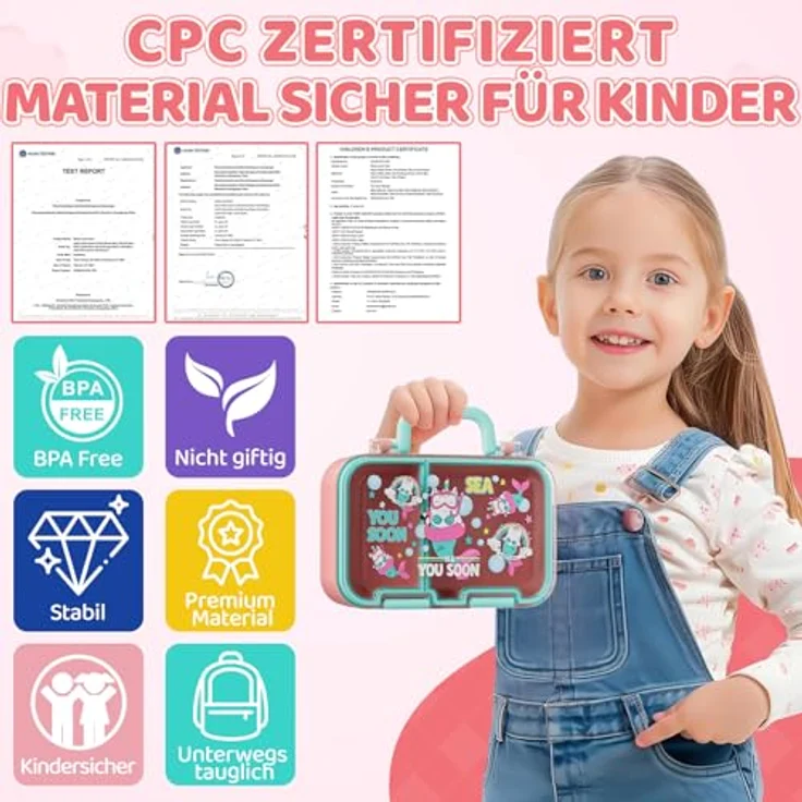 Bundviel Lunchbox Lunchbox Brotdose Kinder mit Fächern Auslaufsichere Bento-Box Brotdose, PP+ABS, (4-tlg, mit Saucenbehälter), spülmaschinenfest, kühlschrankgeeignet und mikrowellenfest – Bild 5