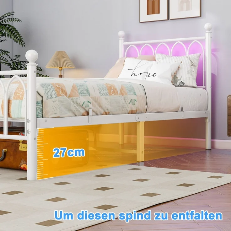 Homerecommend Metallbett 90x200 cm, Einzelbett und Gästebett, mit Lattenrost und minimalistischen Kopfteil, Schwarz – Bild 8