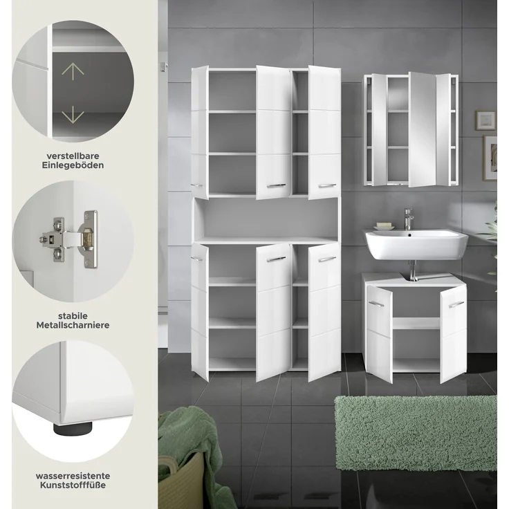 Badezimmer-Set >Ice< in Weiß / Weiß Hochglanz - 165x185x30cm (BxHxT) – Bild 7