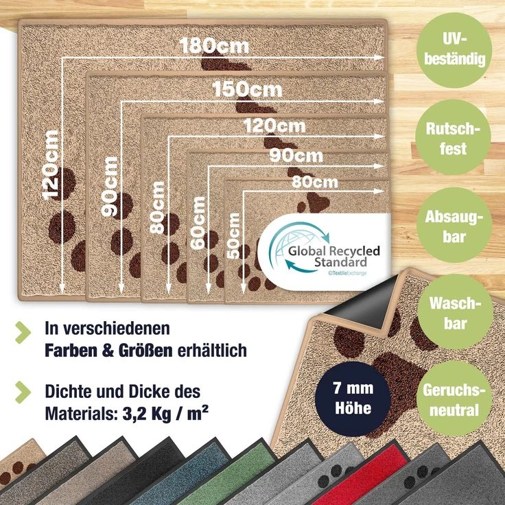 KESSER® Schmutzfangmatte, rutschfeste Fußmatte für Innen- & Außenbereich, waschbar, wetterfest, Taupe / Grau, 50x80cm – Bild 2