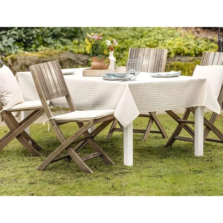 Gartentischdecke "Maison naturelle" 135x230 cm, weiß / beige kariert, Tischdecke wetterfest & abwaschbar, Tafeldecke – Bild 1