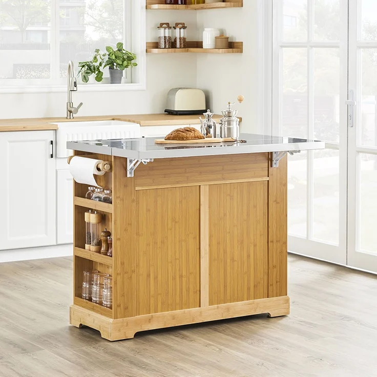 SoBuy FKW130-N Kücheninsel, Spanplatte, Melamin, Bambus, 107 x 92,5 x 43 cm – Bild 4