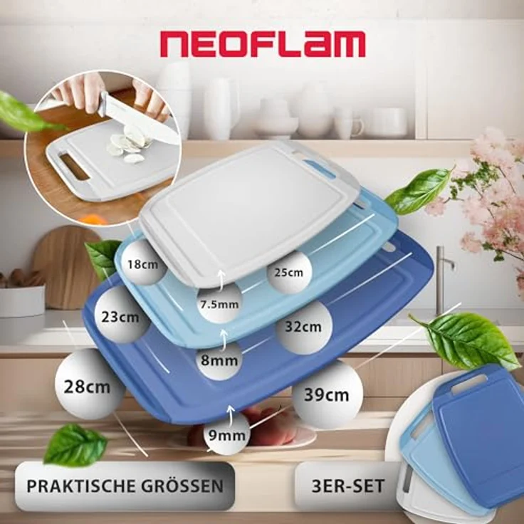 NEOFLAM® Schneidebrett BiJu Antibakterielles Schneidebrettset, 3tlg. Grau/Hellblau/Marineblau, Kunststoff (PP), (3-St) – Bild 3