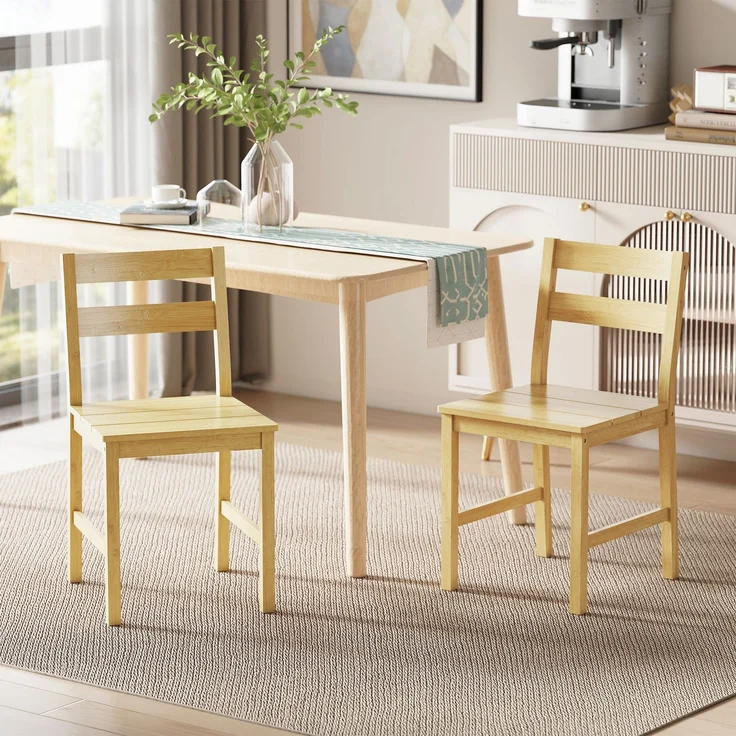 MELAYR, Set aus 2 Bambus-Esszimmerstühlen, Küchenstühle ohne Armlehnen mit Lattenrostsitz, Naturholz, 100 x 61 x 9 cm – Bild 4
