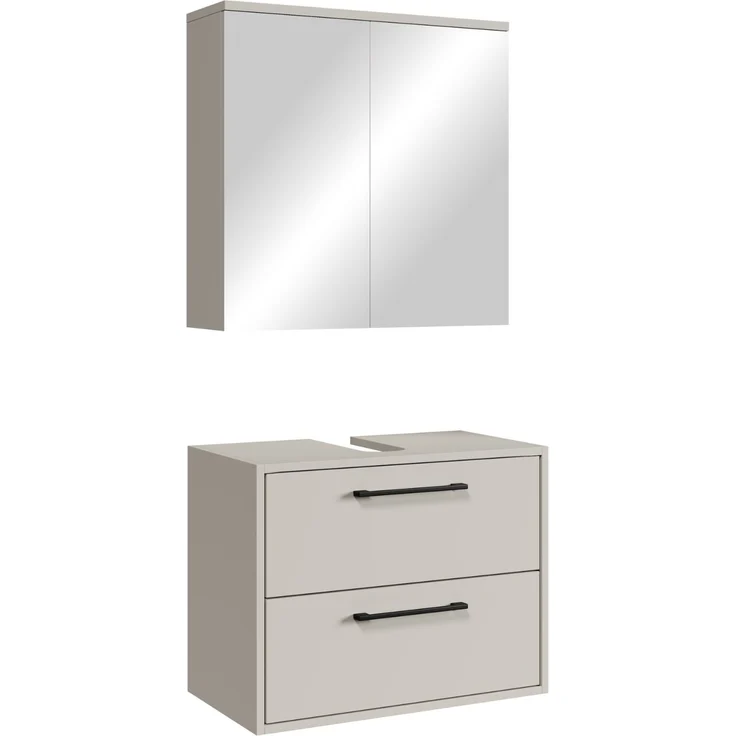 Waschbeckenunterschrank Set Florence 60 x 35 cm – Cashmere – Badmöbel mit Spiegelschrank – Bild 1