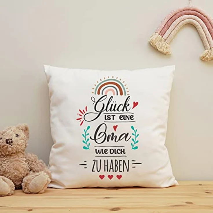 GRAVURZEILE Zierkissen mit Spruch - Glück ist - Geschenk für Freunde & Familie -, starke Farben ohne verblassen - Oma - mit Füllung – Bild 6