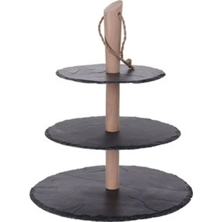 Spetebo Etagere Schiefer Etagere 3-stöckig - 36 cm, Schiefer, Holz, (Stück, 1-tlg, Servierständer), Servierplatte mit Holz Ständer – Bild 4