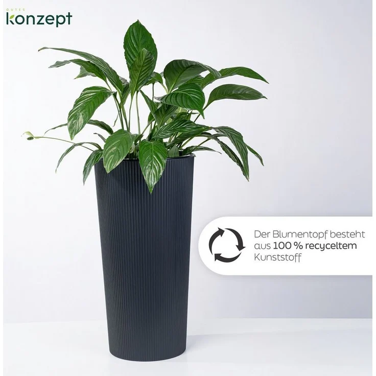 KONZEPT Blumentopf Hoch mit Einsatz, Rillenstruktur, für Garten, Balkon, für Außenbereich, wetterfest, UV-beständig – Bild 1