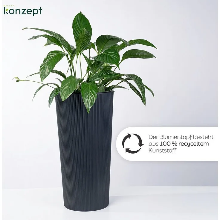 KONZEPT Blumentopf Hoch mit Einsatz, Rillenstruktur, für Garten, Balkon, für Außenbereich, wetterfest, UV-beständig