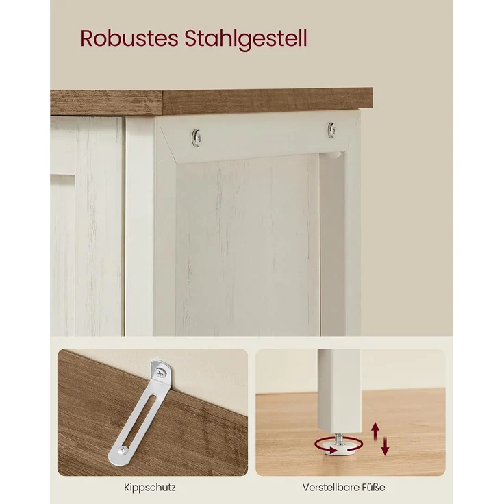 VASAGLE Küchenschrank, 33 x 110 x 75 cm, Aufbewahrungsschrank im Landhausstil, für Esszimmer oder Küche, braun-weiß – Bild 7