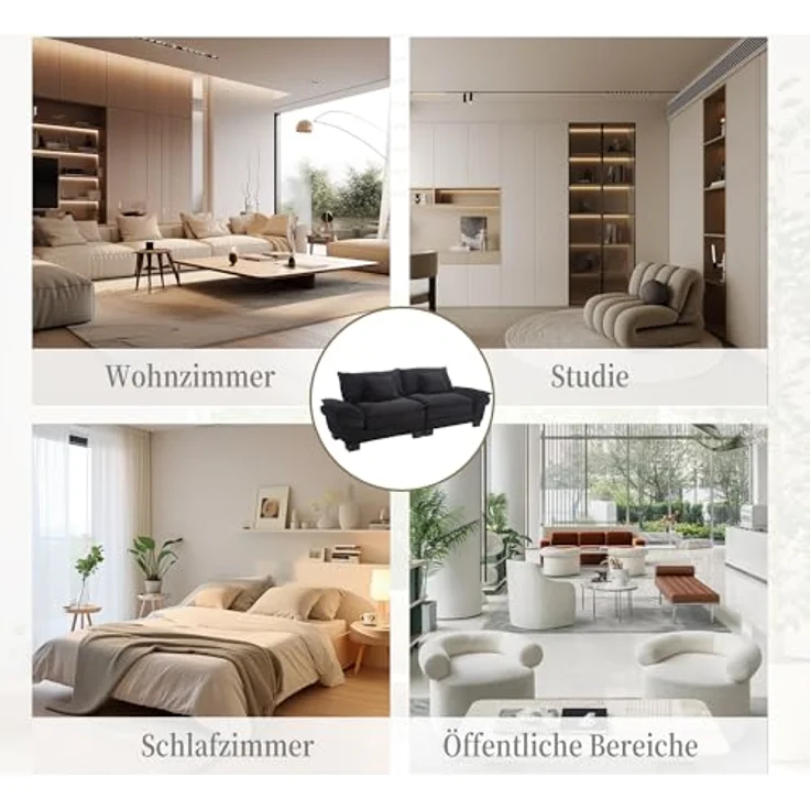 Ball & Cast Couch mit Schlaffunktion, Samt Sofa 2 Sitzer mit Kissen für das Wohnzimmer Wohnung Schlafzimmer, 224 x 81 x 81 (BxHxT), Schwarz – Bild 8