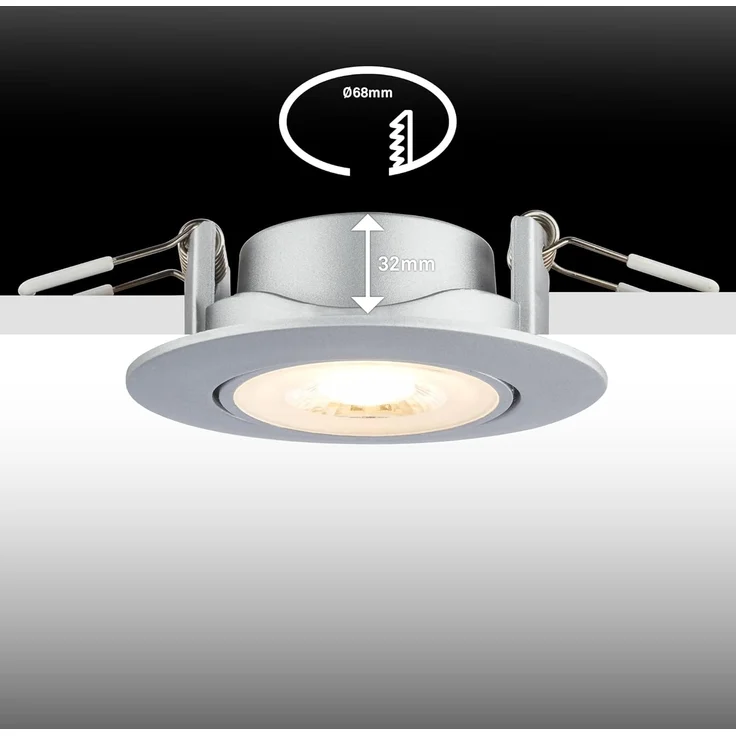 BRILONER - 2er Set LED Einbaustrahler 230V flach, schwenkbar, warmweißes Licht, LED Spot, flach, Deckenspots, Spots 230V, Einbauleuchten, Einbauspots, 68mm Lochmass, 8x3,2 cm, Chrom-matt – Bild 7