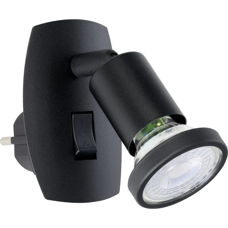 EGLO Steckdosenleuchte PARRINI Steckerlampe - Stahl, Kunststoff - GU10 - 1X4,5W - IP20, Ein-/Ausschalter, Leuchtmittel wechselbar, Steckdosenspot, Steckdosenstrahler, Schalfzimmerleuchte, L7 x H10 cm – Bild 3