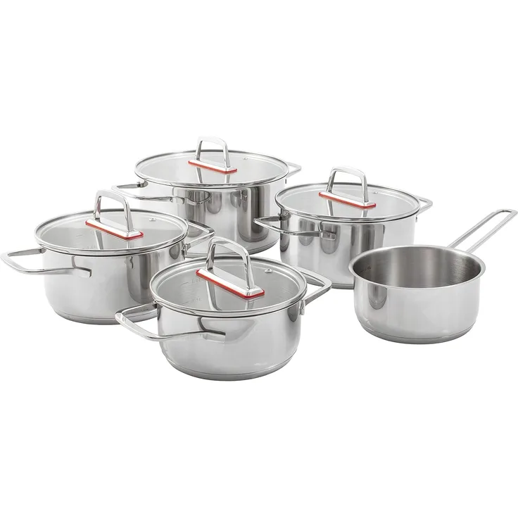 Kopf Topf-Set Jara, Edelstahl (9-tlg), Kochtopfset, Induktion, 9-tlg, 4 Töpfe mit Deckel + 1 Stielkasserolle