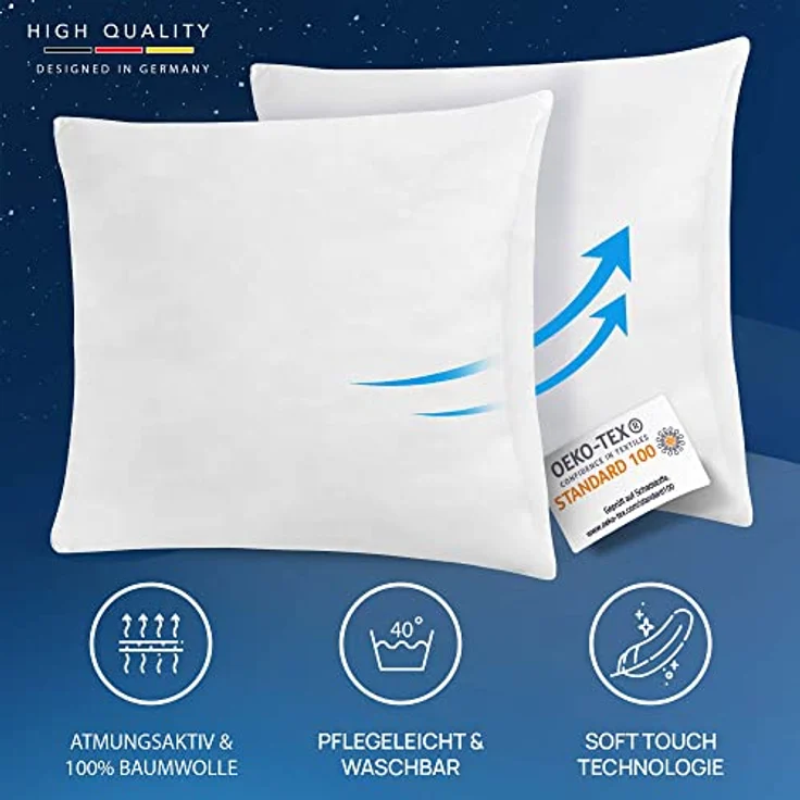 LILENO HOME Federkissen 50x50 cm, Kopfkissen mit 600 g Federfüllung, antiallergisch, perfekt für Kinder und Allergiker – Bild 2