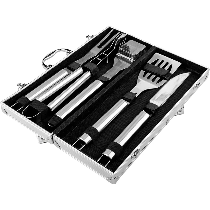 EUROHOME Grillbesteck-Set Grillset aus 5 Teilen Grill Zubehör, (5 tlg, Besteck Koffermaße 44 x 17 x 7 cm), Set aus Zange, Wender, Gabel, Messer und Reinigungsbürste. – Bild 2