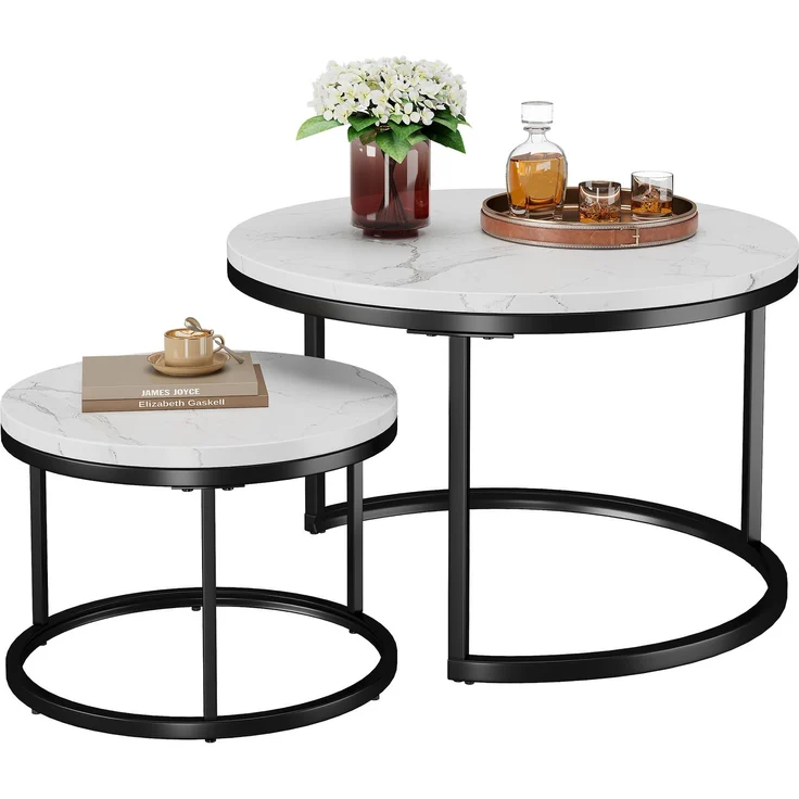 Nesting-Couchtisch 70x70x45 cm – 2-teiliges Set in Schwarz & Weiß, platzsparend verstaubar – Bild 5