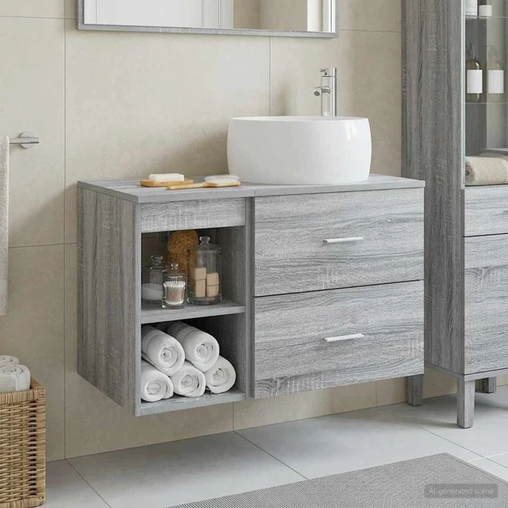 vidaXL Wandmontiertes Badezimmermöbel-Set 2 stk. Grau Sonoma 3403925 – Bild 1