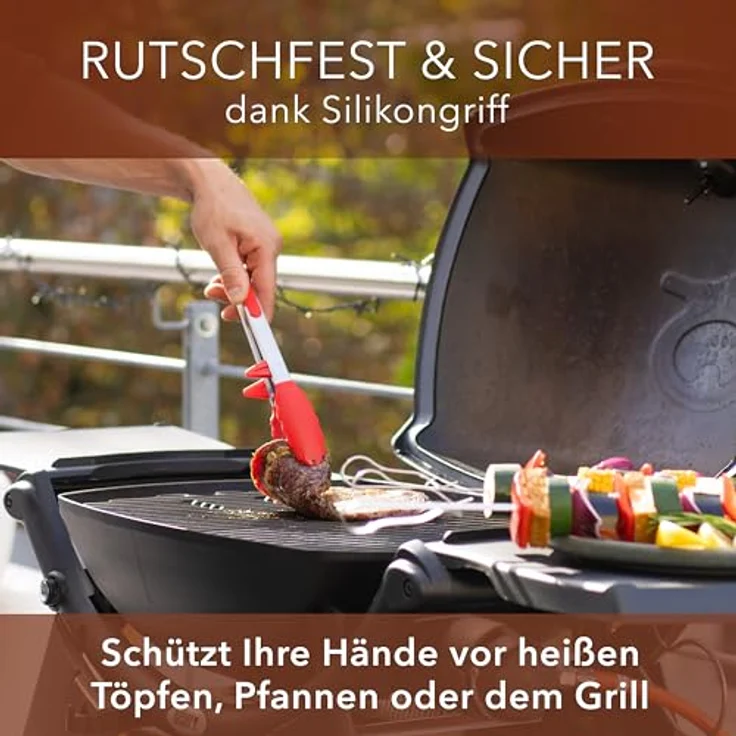AVANA Kochzange Edelstahl Küchenzange Silikon Grillzange Zange Kochen Mehrzweckzange, mit integriertem Standfuß, 2er Set – Bild 5