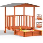 Spielwerk Sandkasten 'Merle' mit Dach und Veranda, Fichtenholz braun, 130 x 225 x 143 cm
